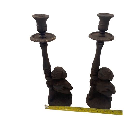 Vintage Cast Metal Iron Dogs Candlestick Candle Holder Set of 2 Dog Decor 12" - Picture 6 of 11